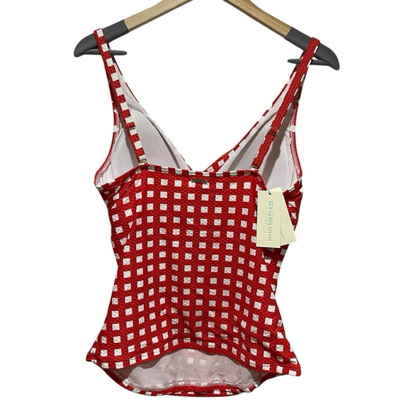 Sea Level Gingham Tankini Top Women's 8 Cross Front Padded - Picture 2 of 7